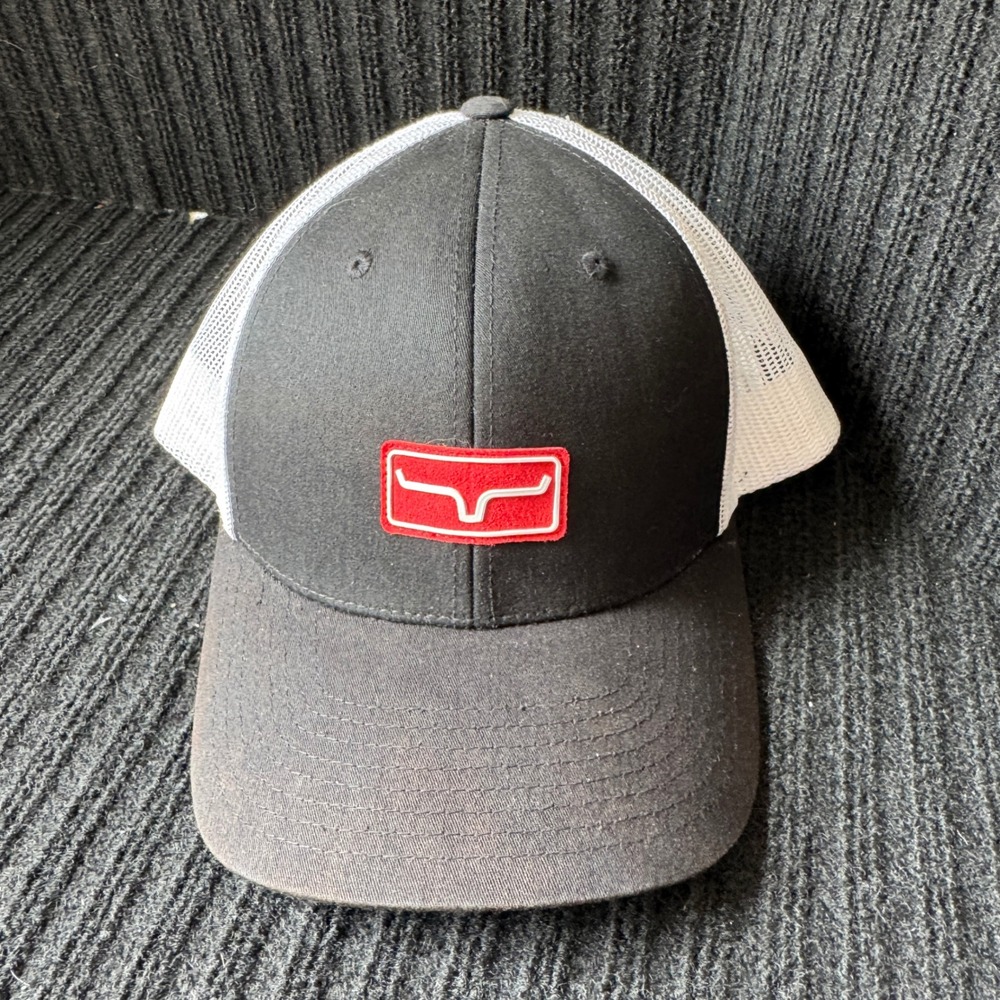 Kimes Ranch Mens Black White Trucker Hat Snapback Mesh Cap